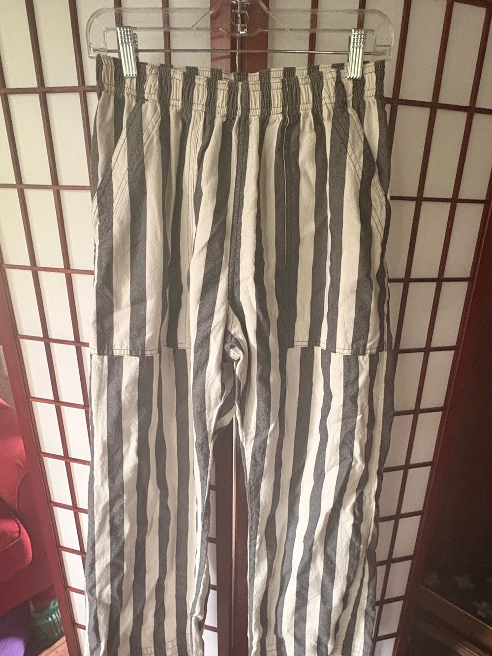 Big Bud Press Wide-Leg Striped Pants in Cream and Gray
